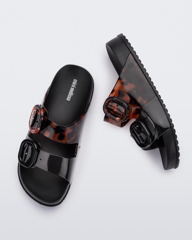 Cozy Slide Black and Tortoise Slide Sandal - Melissa