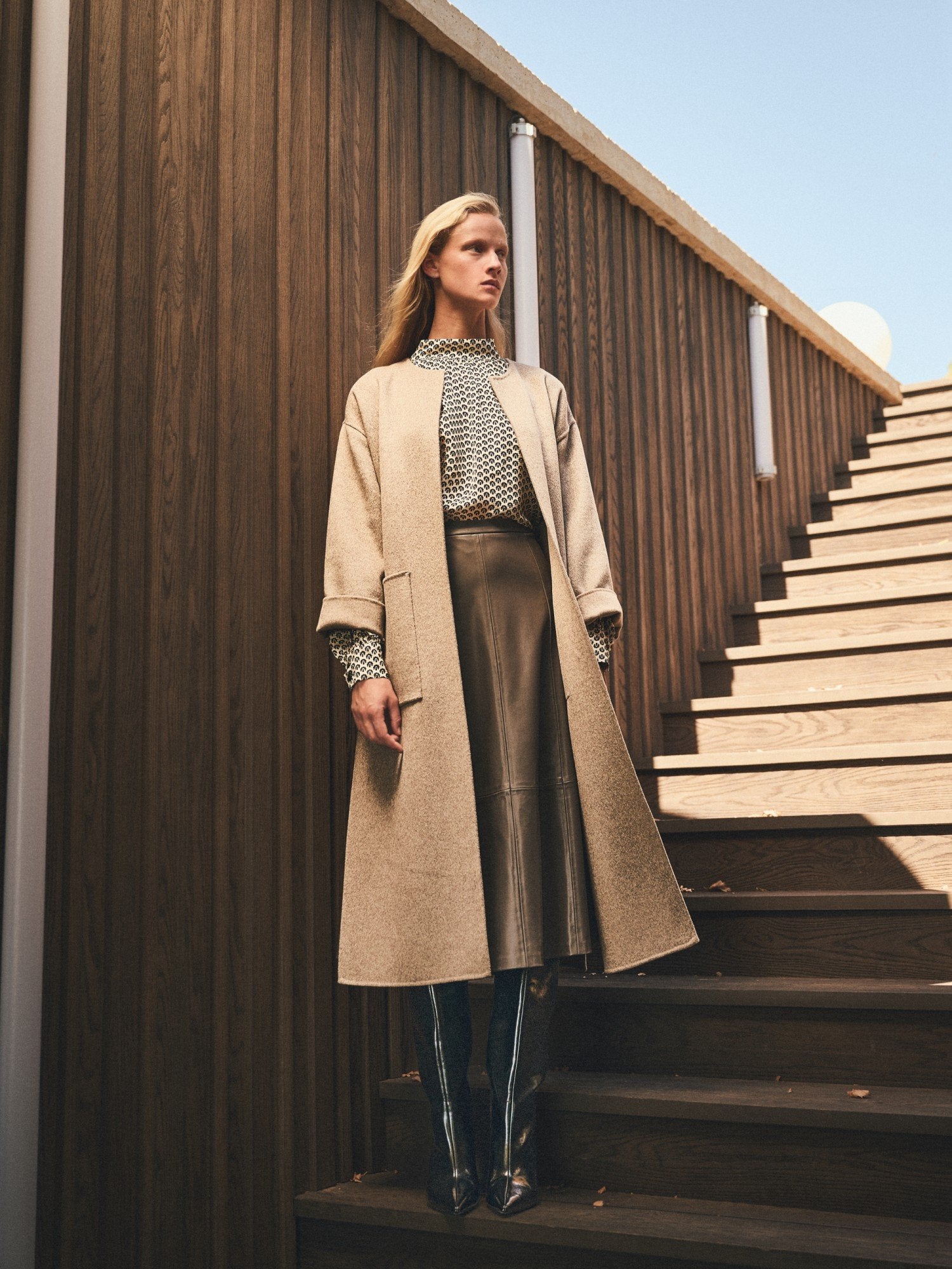 Long Wool Blend Coat with Belt