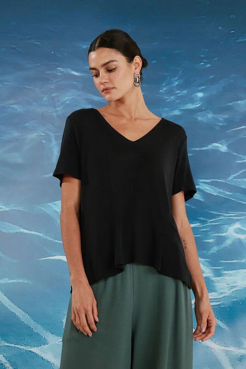 Catherine Navy Modal V-Neck Blouse - Yogini