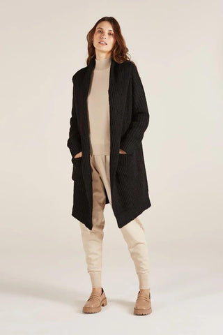 Crystal Black Hooded Tricot Coat - Yogini
