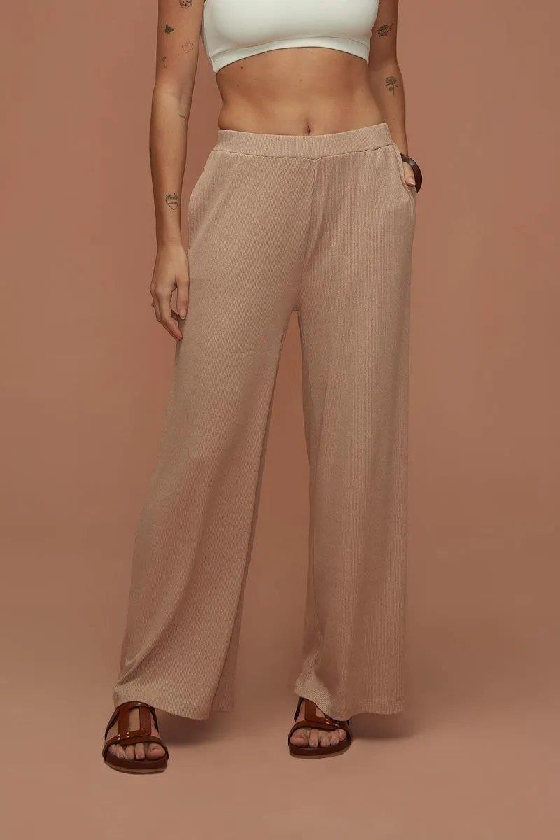 Mila Wide Brown Ribbed Trousers - Yogini