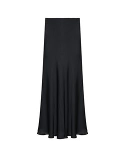 Midi Bias-Cut Satin Skirt Black - A LINE