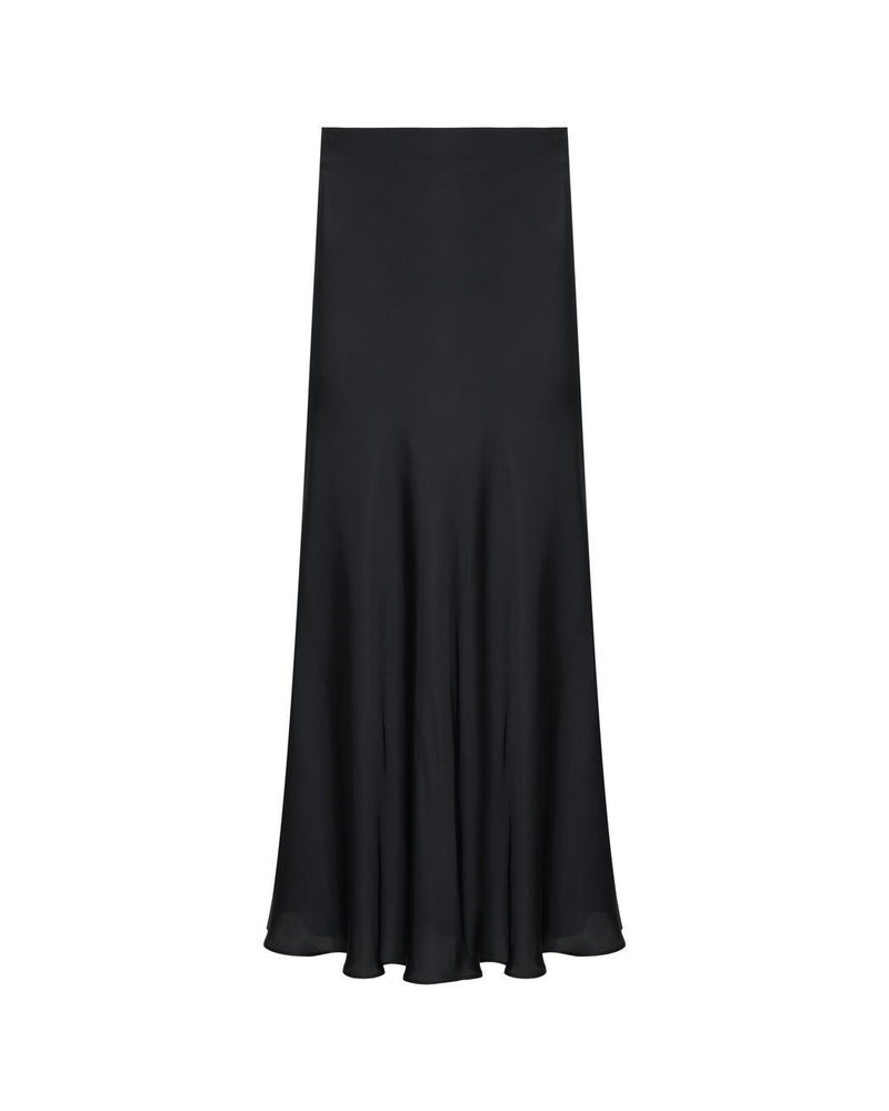 Midi Bias-Cut Satin Skirt Black - A LINE