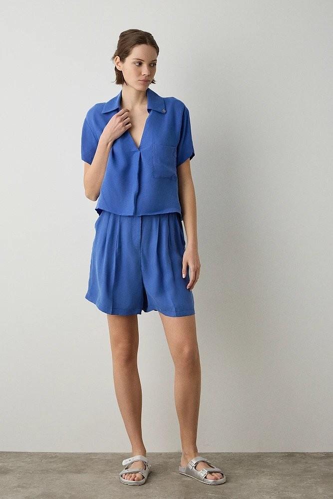 High-Rise Pleated Blue Shorts - BSB