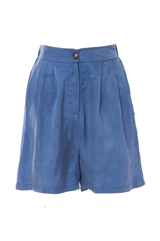 High-Rise Pleated Blue Shorts - BSB