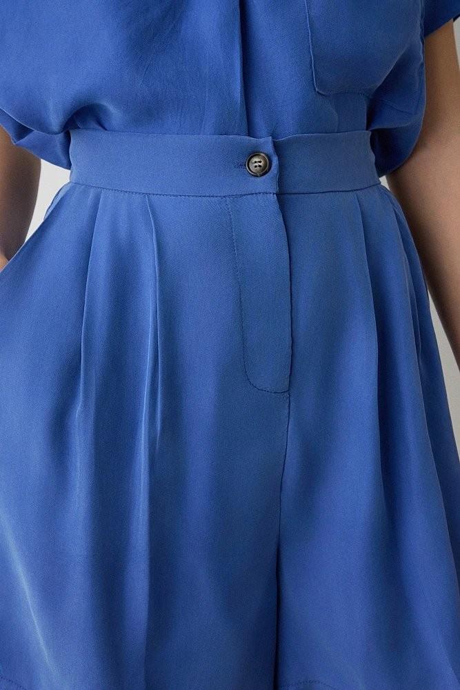High-Rise Pleated Blue Shorts - BSB