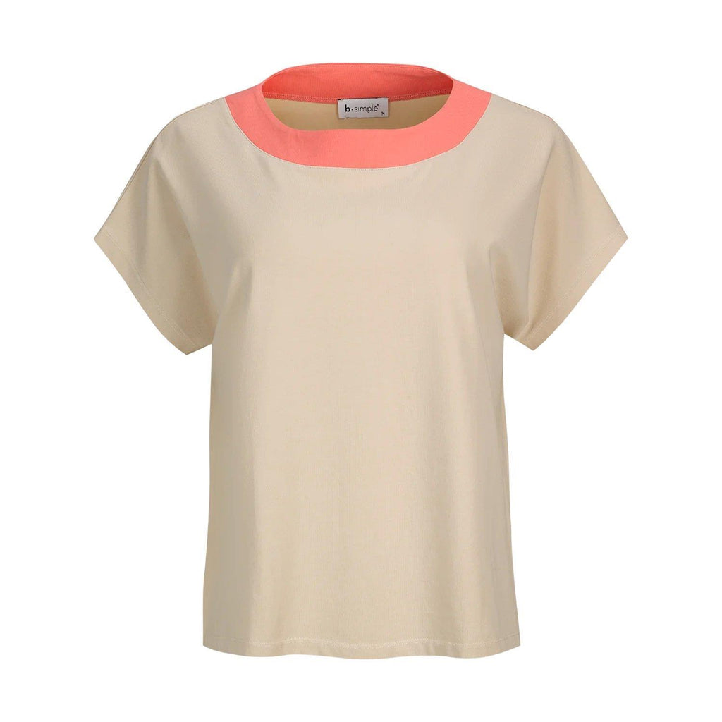 Color Block Round-Neckline Jersey Blouse - b.simple