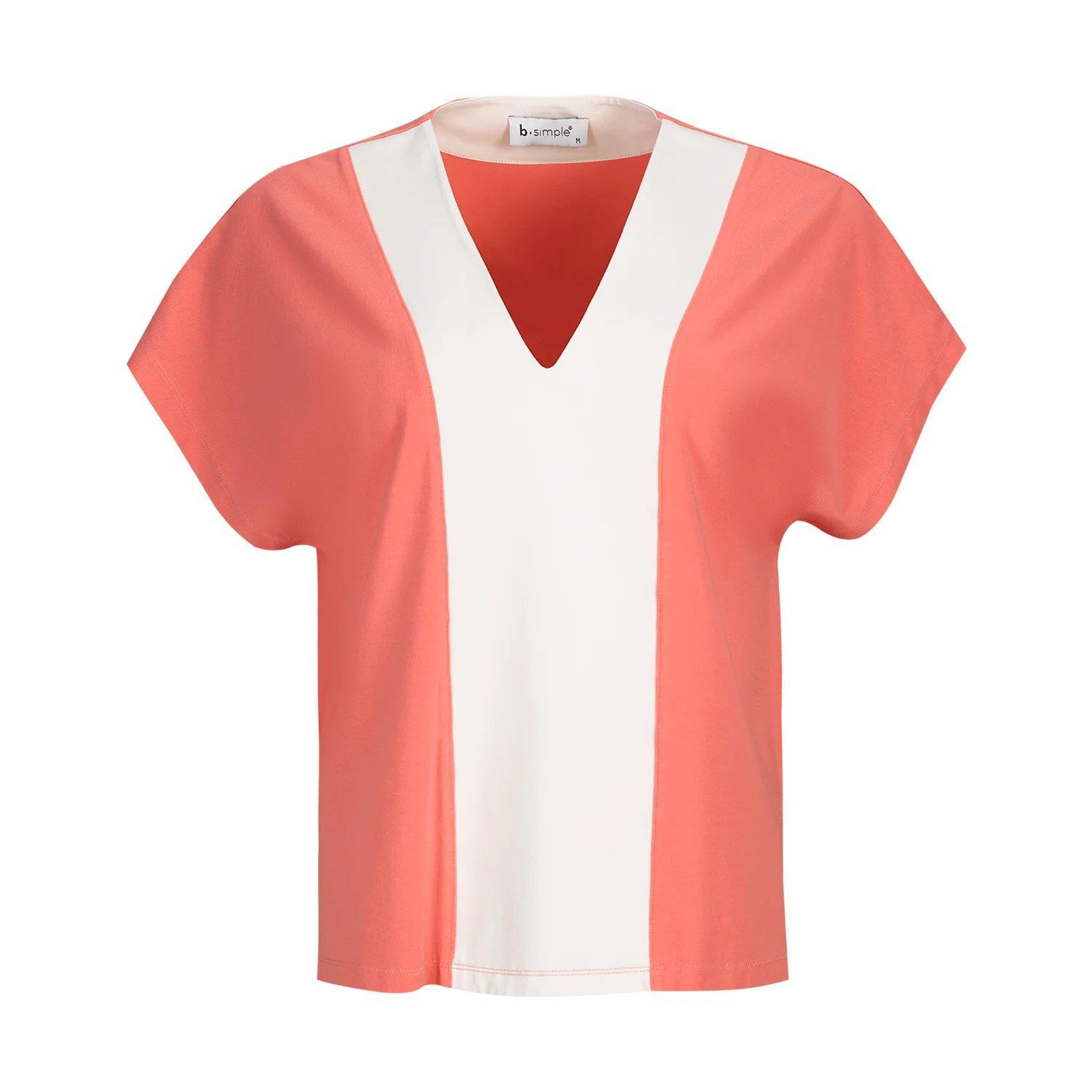 Y-Neckline Color Block Jersey Blouse - b.simple
