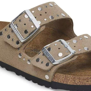 Arizona Rivet Taupe Suede Leather Narrow