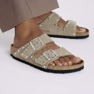 Arizona Rivet Taupe Suede Leather Narrow