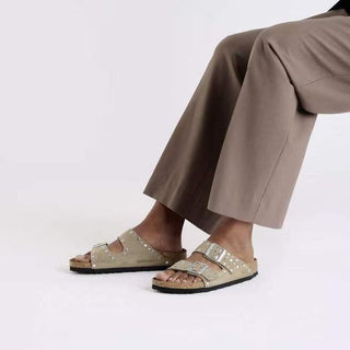 Arizona Rivet Taupe Suede Leather Narrow