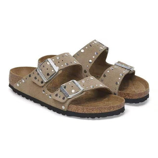 Arizona Rivet Taupe Suede Leather Narrow