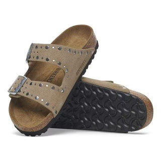 Arizona Rivet Taupe Suede Leather Narrow
