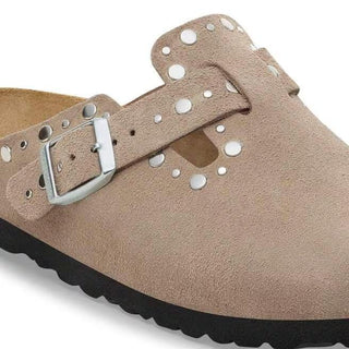 Boston Rivets Taupe Suede Leather Narrow