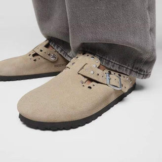 Boston Rivets Taupe Suede Leather Narrow
