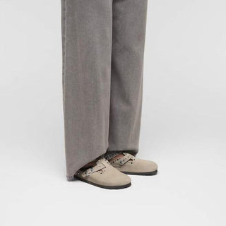 Boston Rivets Taupe Suede Leather Narrow