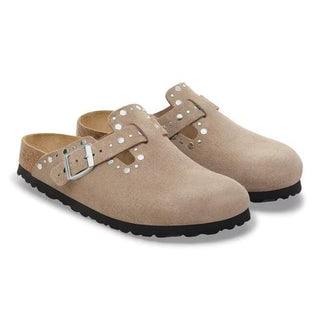 Boston Rivets Taupe Suede Leather Narrow