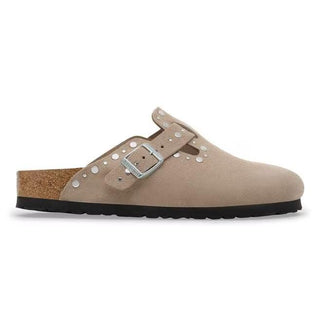 Boston Rivets Taupe Suede Leather Narrow