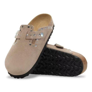 Boston Rivets Taupe Suede Leather Narrow