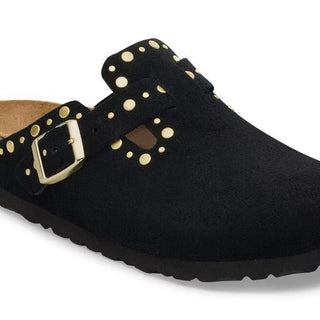 Boston Rivets Black Suede Leather Narrow