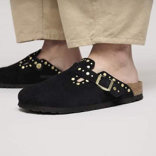 Boston Rivets Black Suede Leather Narrow