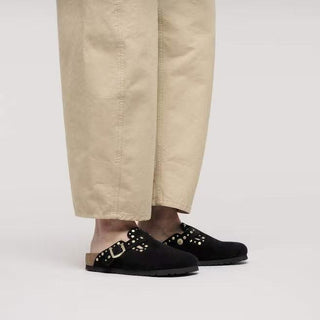Boston Rivets Black Suede Leather Narrow