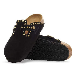 Boston Rivets Black Suede Leather Narrow