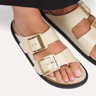 Arizona Droplet Buckle High-Shine Ecru Natural Leather Patent Narrow