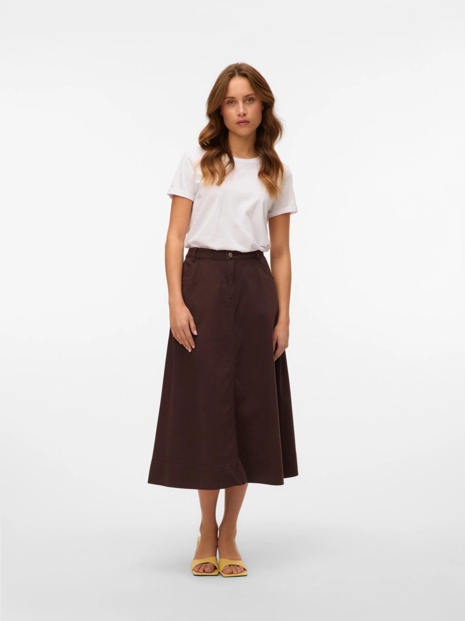 A-Line Cotton Blend Midi Skirt