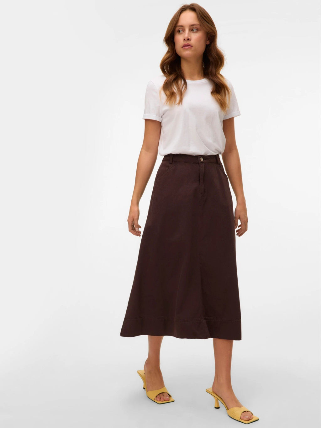 A-Line Cotton Blend Midi Skirt