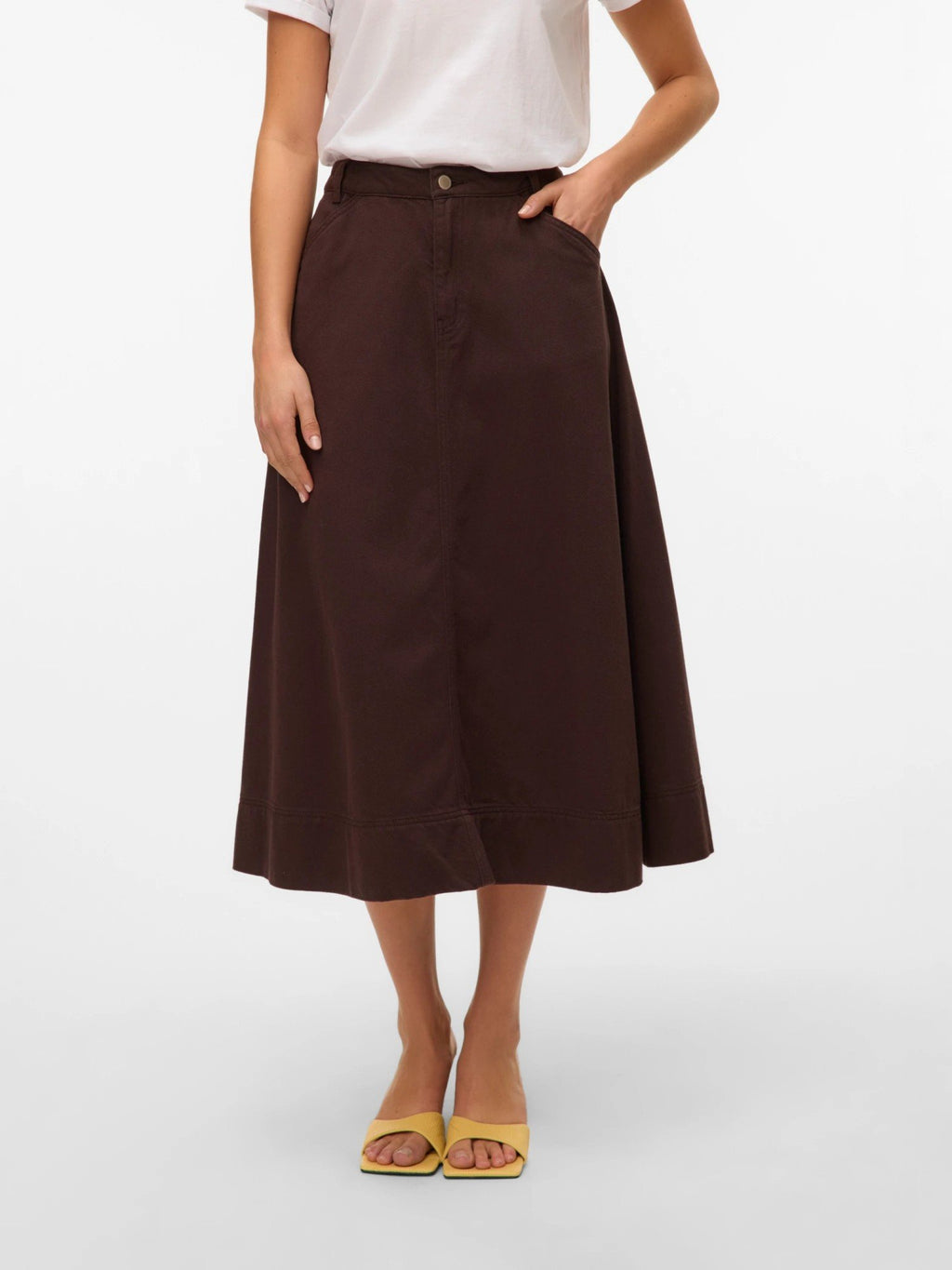 A-Line Cotton Blend Midi Skirt