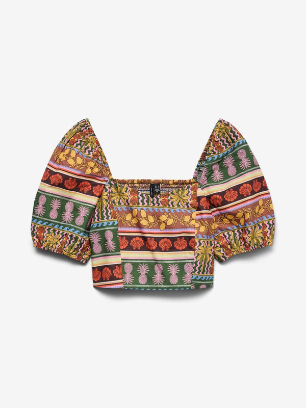 Truely Tropical Cropped Balloon Sleeve Blouse - Vero Moda