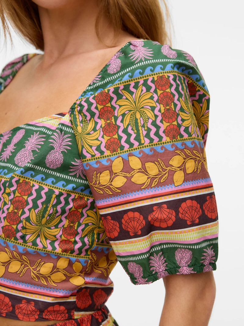 Truely Tropical Cropped Balloon Sleeve Blouse - Vero Moda