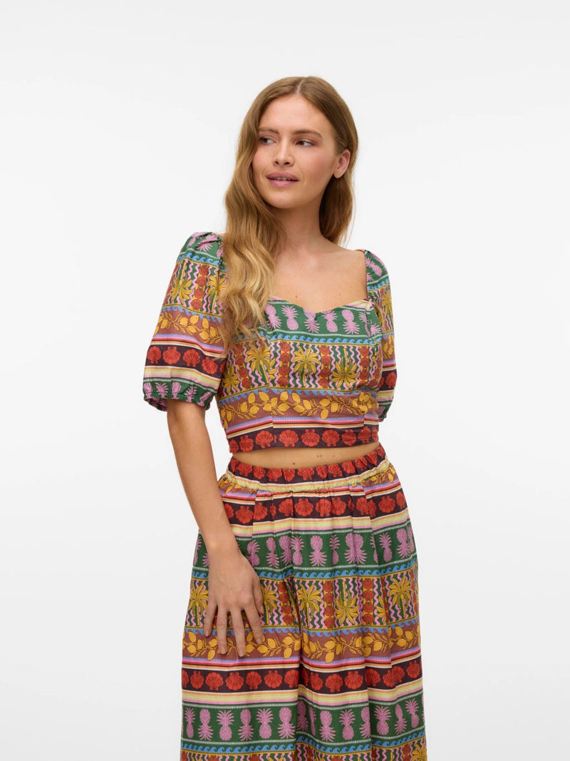 Truely Tropical Cropped Balloon Sleeve Blouse - Vero Moda