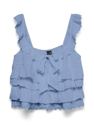 Gestuftes Rüschenoberteil mit Broderie-Anglaise-Besatz