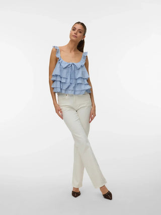 Gestuftes Rüschenoberteil mit Broderie-Anglaise-Besatz