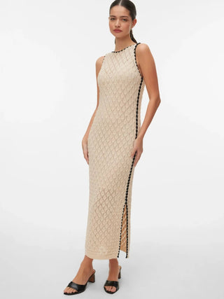 Pointelle Knit Maxi Dress in Cream and Black