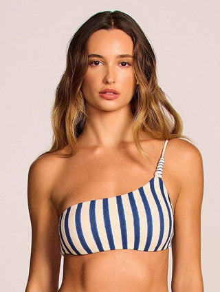 One-Shoulder Striped Swim Top
