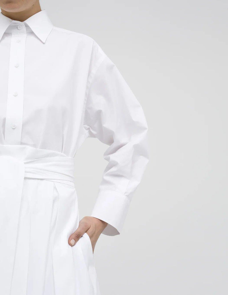 Belted-Detail Pleated Skirt White - A LINE