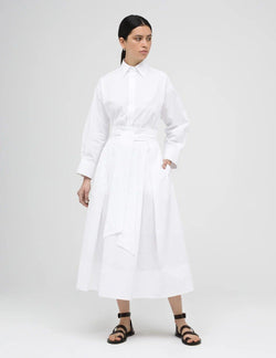 Belted-Detail Pleated Skirt White - A LINE