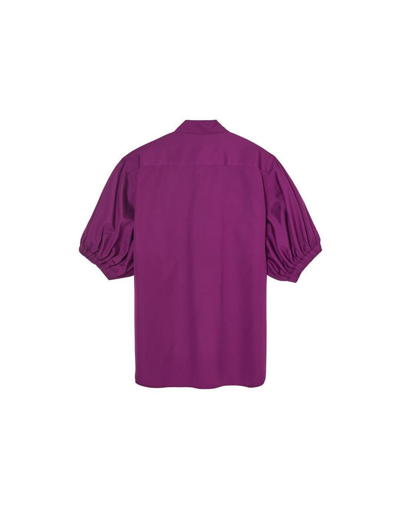 Gathered Short-Sleeve Shirt Grape Purple - A LINE