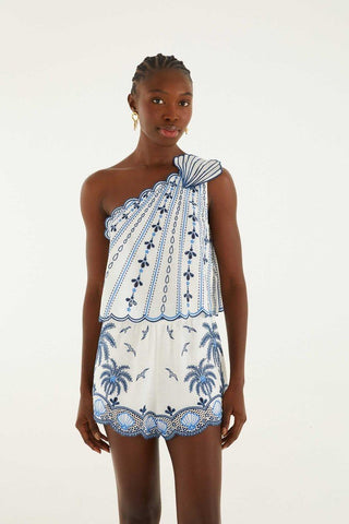 One Shoulder 3D Blouse With Embroidery