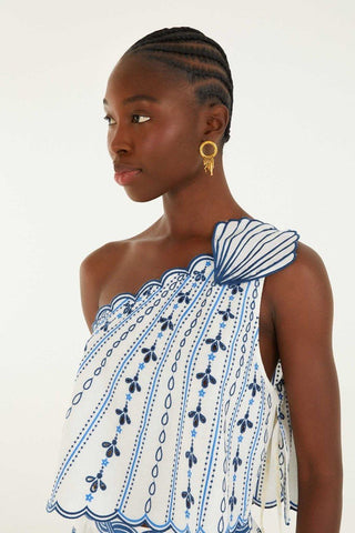 One Shoulder 3D Blouse With Embroidery