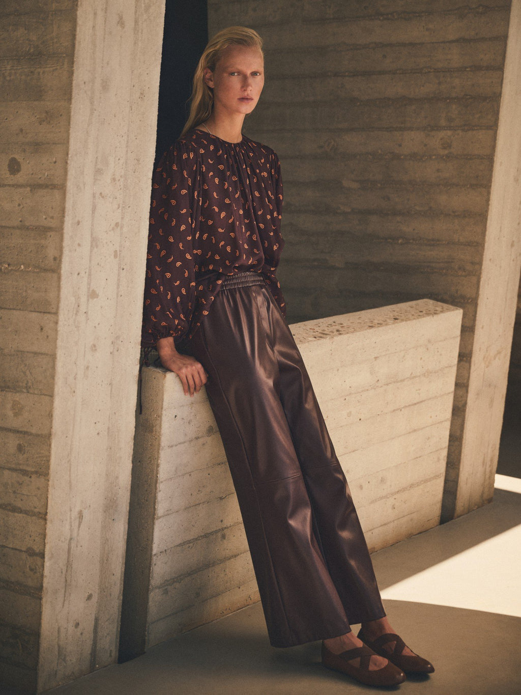 Paisley-Print Long-Sleeve Blouse