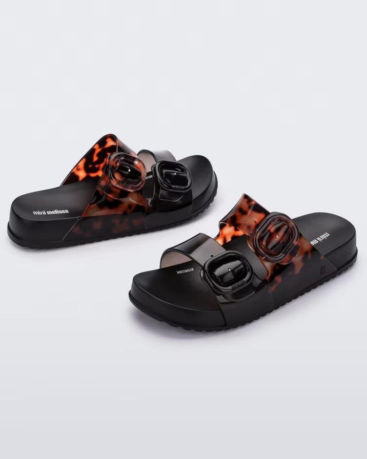 Cozy Slide Black and Tortoise Slide Sandal - Melissa