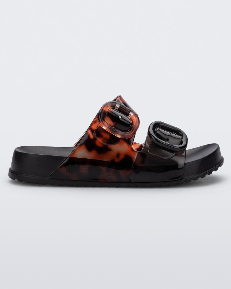 Cozy Slide Black and Tortoise Slide Sandal - Melissa