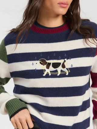 Dog Raincoat Jumper Embroidered Navy Stripes