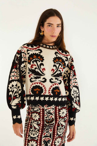 Stripes Winter Tapestry Knit Sweater