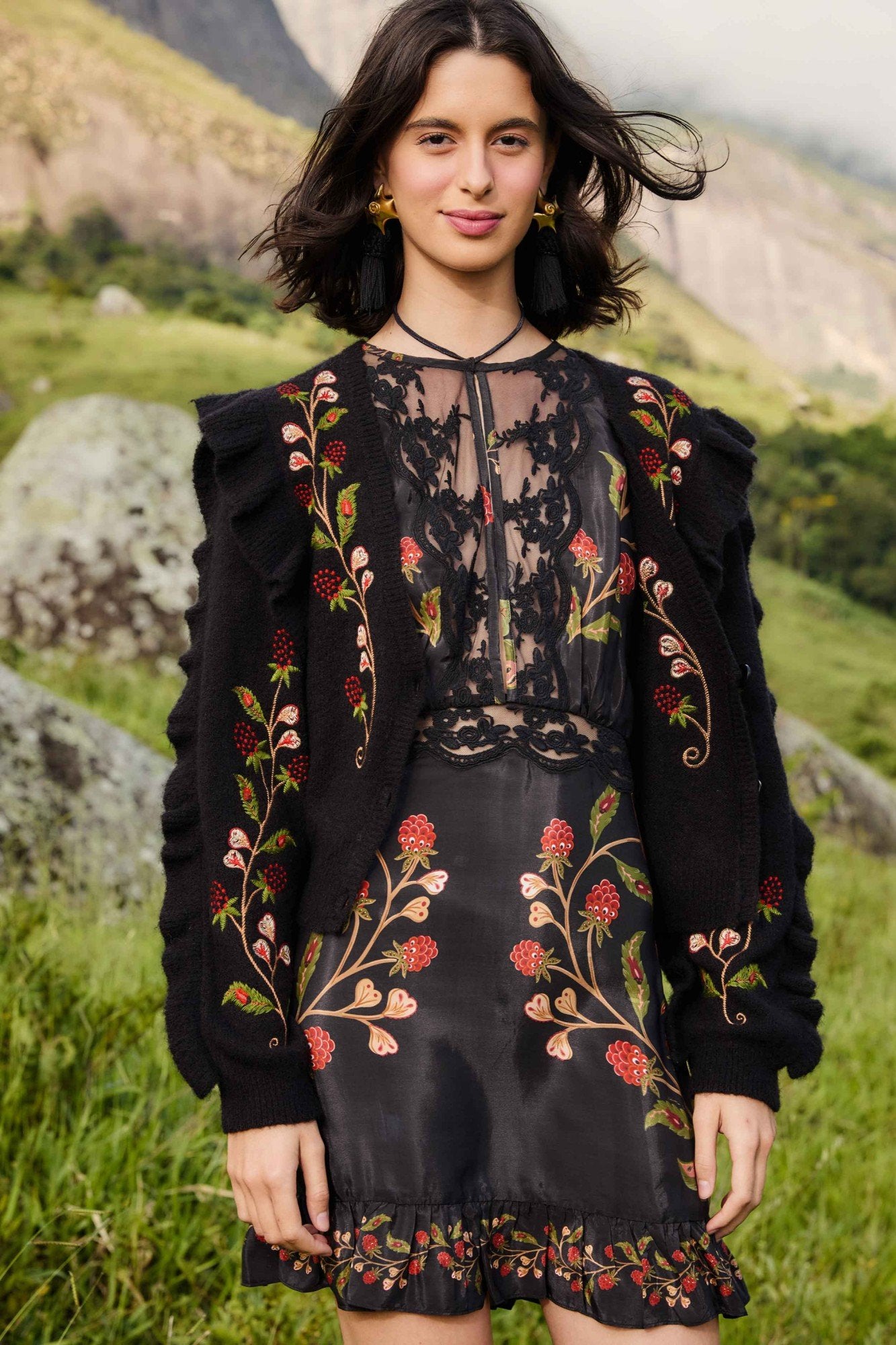 Berry Embroidery Knit Cardigan