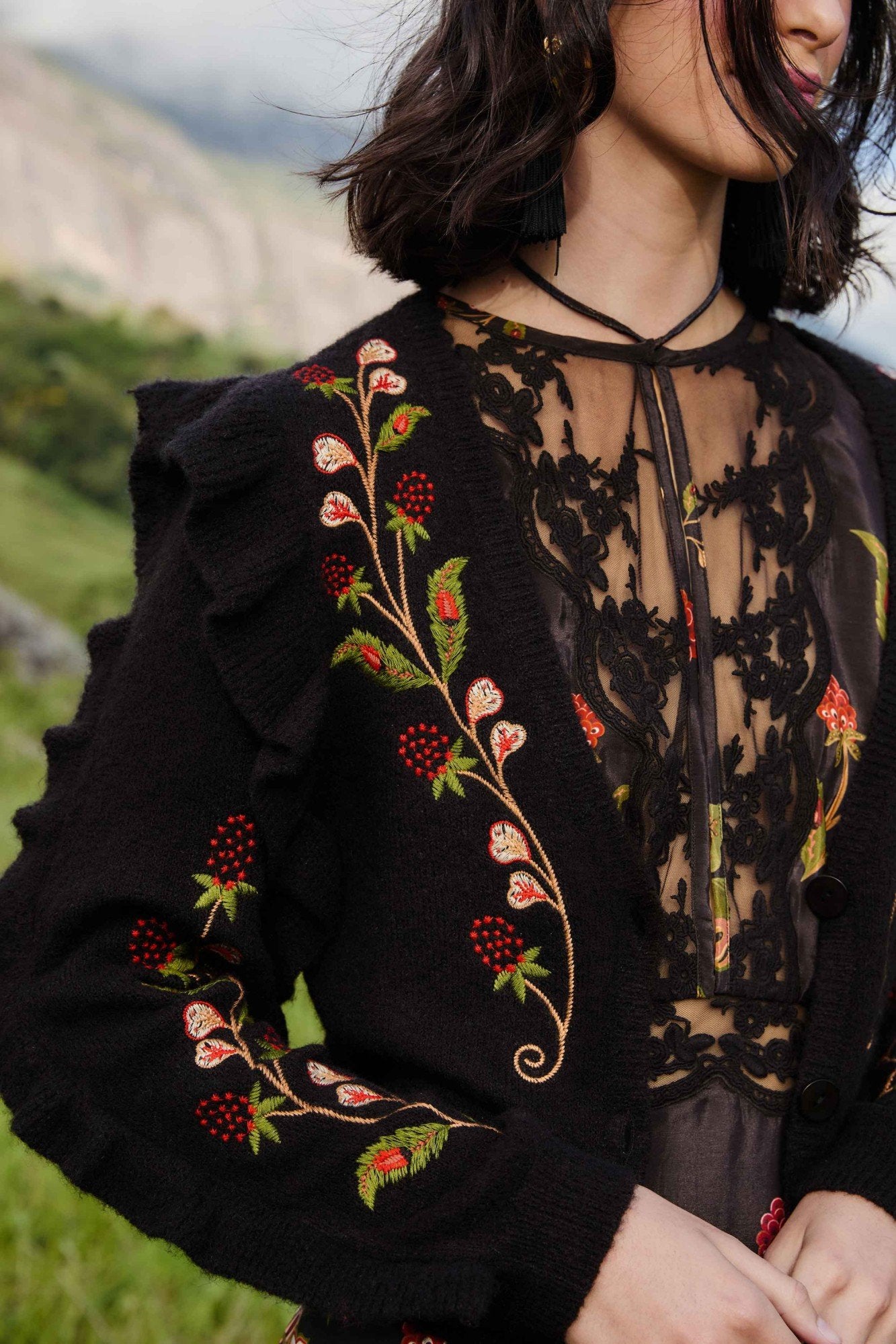 Berry Embroidery Knit Cardigan